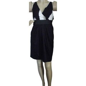 New York Company M Black V-Neck Wrap Sheath Dress sleeveless white taupe 8-10